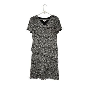 Dressbarn Women’s Floral Layered and Line Black and White Dress Size 12